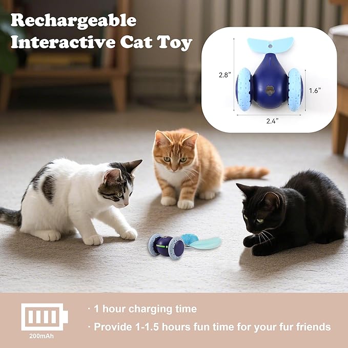 Interactive Cat Mouse Toy, Indoor Kitten Toys, Automatic Cat Wheel, Rechargeable
