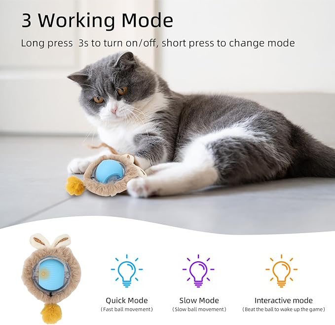 ETACCU Cat Toys,Interactive Cat Toys for Indoor Adult Cats, Automatic Rolling Ball Chase Mate, Stimulates Hunting Instincts, Hide and Seek Mouse Catching Game, 2 Speed for Adult Cats and Kittens