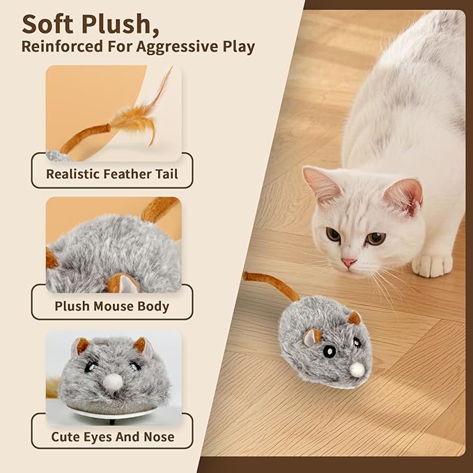 USB Rechargeable Electric Mouse Cat Toy with Squeaky Sound, Interactive Toys for Indoor Cats, Automatic Mice Kitty Toys with Realistic Chirping, Fun Exercise Hunting Plaything for Pets