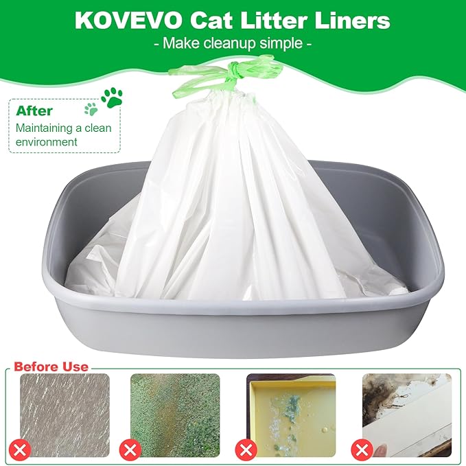100 Pack Litter Box Liners Large - Extra Thick Jumbo Cat Litter Bags, 36"x19" Drawstring Large Cat Litter Liners for Litter Boxes, Easy Clean Up Kitty Litter Liner XL