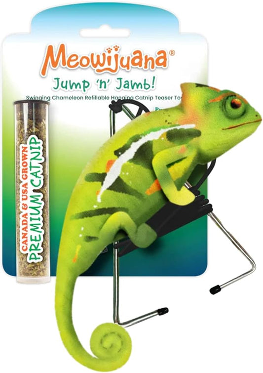 Meowijuana Jump 'n' Jamb Door Hanging Cat Toy | Chameleon | Refillable Interactive Catnip Toy | Promotes Play and Cat Health | Includes Potent Catnip Grown in North America