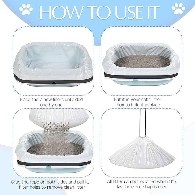 Jutom Sifting Litter Box Liners 28 Count, Drawstring Jumbo Sifting Cat Litter Bags with Holes, 31 x 18 Inch Portable Thick Scratch Resistant Drawstring Bags for Pet Cats