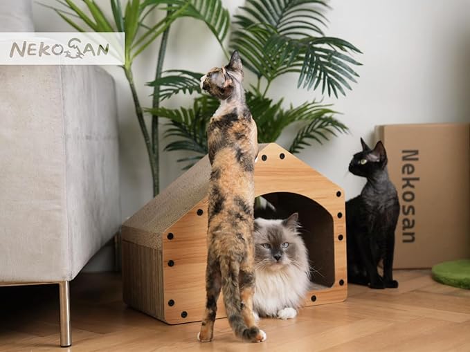 Nekosan Cat Scratcher House, Large Cardboard Cat Scratcher, Vertical Cat Scratcher, 19.3x10.6x15.7 inch Large, Cat Scratching Post for Indoor Cats, Cat Scracther Mansion