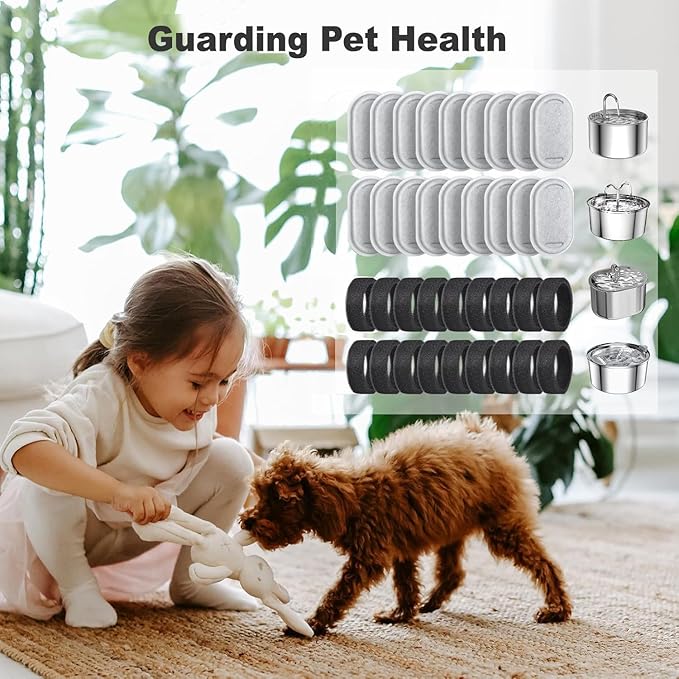 Cat Water Fountain Filters, 36 Pack Replacement Filters for 108oz/3.2L& 67oz/2L Stainless Steel Dog Water Fountain（18 Filters & 18 Sponges