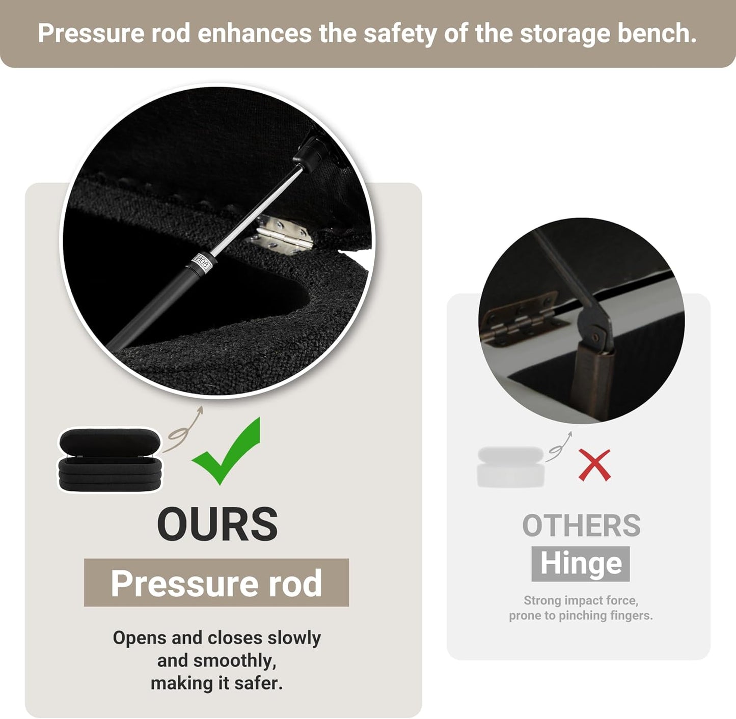 Storage Ottoman Bench 49.2 Inch Upholstered Fabric Storage Bench for Bedroom End of Bed Aesthetic Large Oval Ottoman for Living Room Entryway (Black)