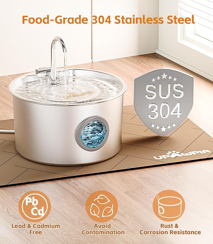 Cat Water Fountain Stainless Steel 108oz/3.2L Automatic Pet Water Fountain for Cats/Dogs Indoor Ultra Quiet Metal Cat Fountains for Drinking Kitty Watering Supplies for Pets & Small Animals