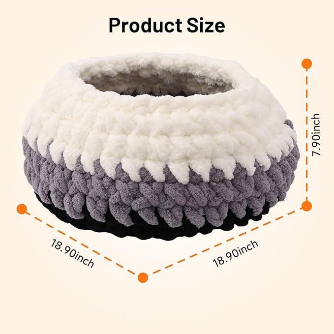 Cat Nest Bed Handwoven Washable Extra Soft Round Cave House Furniture for Indoor Kitten Cloud Black, White&Gray
