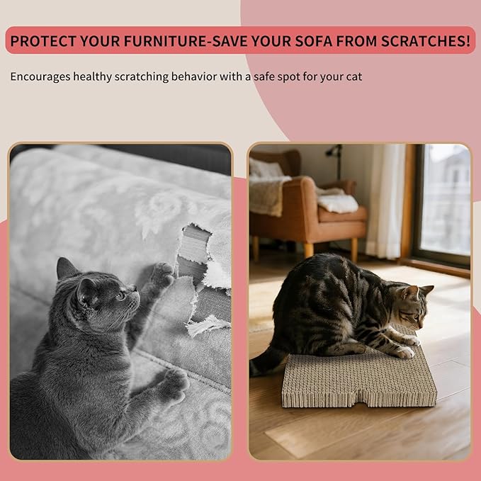 Cat Scratcher Pad with Box 3-Pack/5-Pack, Large & Medium Size – Reversible Corrugated Cardboard with Catnip: Durable Scratching Pads for Kittens & Adult Cats