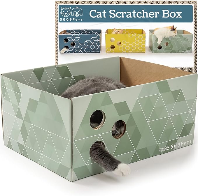 Heavy Duty Cardboard Cat Scratching Box with Refillable Double-Sided Cat Scratcher Board for Indoor Cats