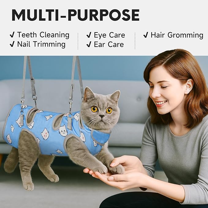 Supet Cat Grooming Hammock, Self-Adherent Cat Wrap for Cutting Nails, Anti-Escape Calming Wrap for Medicine, Nail Clipping, Teeth Brushing, Ear Cleaning