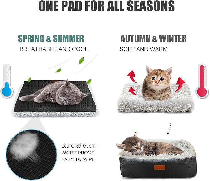 Self Warming Cat Bed Self Heating Cat Dog Mat 23.5 x 20 inch Extra Warm Thermal Pet Pad for Indoor Outdoor Pets with Removable Cover Non-Slip Bottom Washable Non Electric Black
