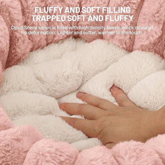 Donut Cat Bed Soft Plush Pet Bed Flower Fluffy Round Cat Couch Washable Anti-Slip Dog Bed Cute Puppy Bedsure for Small Dog Kitten