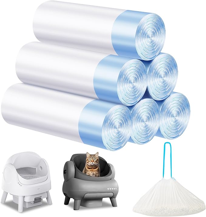 Cat Litter Bags 120 Count,26.37"x15.74" Drawstring Close Litter Box Liners for Automatic Litter Box,Thick Cat Poop Bags,Easy to Clean,Heavy Duty Robot Bag for Self-Cleaning Box