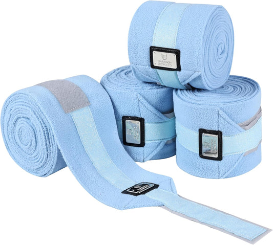 Harrison Howard Horse Polo Wraps Upgrade with Bling Leg Wraps for Horses 4-Pack Fleece Leg Wraps Stable Supplies Ice Blue L