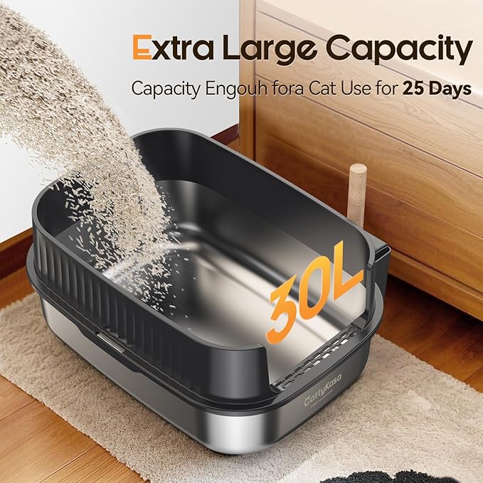 Stainless Steel Large Cat Litter Box, XXL Cat Litter Box with High Sides,Easy to Clean，Non-Sticky，Leak and Splash Proof(Gray)，with Cat Litter Scoop.