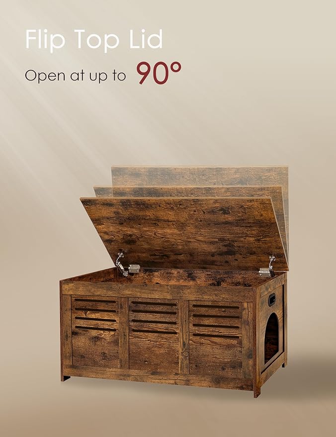 DINZI LVJ Litter Box Enclosure, Flip Top Litter Box Furniture, Hidden Cat Washroom, Wooden Cat House, End Table, 39.4" L x 19.7" W x 19.7" H, Good Ventilation, Easy to Assemble, Rustic Brown