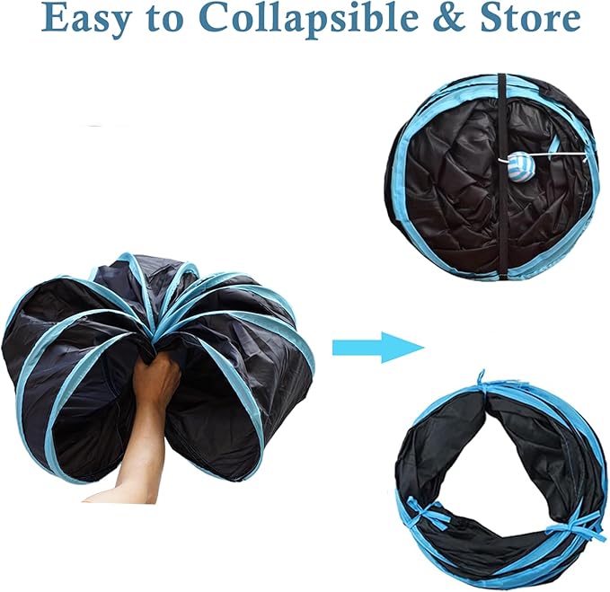 Cat Tunnel Tube, Long Collapsible Tunnels Indoor with Peek Hole, 2pack S-Shaped & 3Way Tubes Maze Play Toy Black for Cat Kitten Kitty Rabbit