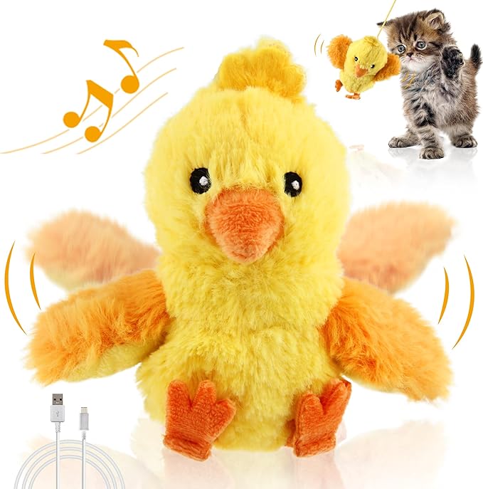 PETGEEK GiGwi Chirping Bird Cat Toys Realistic Bird Plush Toy - Perfect Melody Chaser Toys for Bored Indoor Adult Cats - Includes Hanging Loop for Cat Dancer (Chicken, Upgrade Flapping)