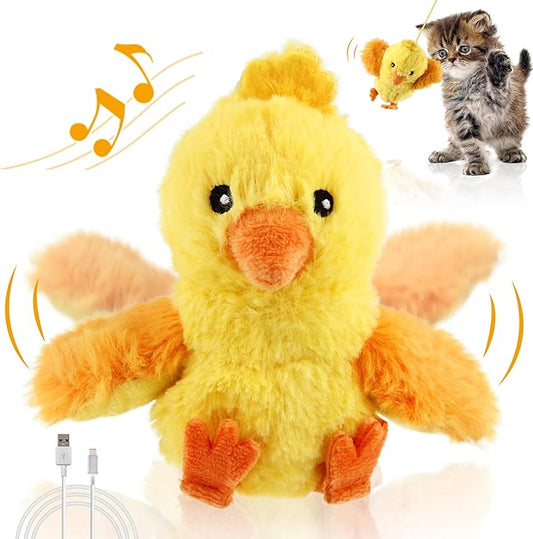 PETGEEK GiGwi Chirping Bird Cat Toys Realistic Bird Plush Toy - Perfect Melody Chaser Toys for Bored Indoor Adult Cats - Includes Hanging Loop for Cat Dancer (Chicken, Upgrade Flapping)