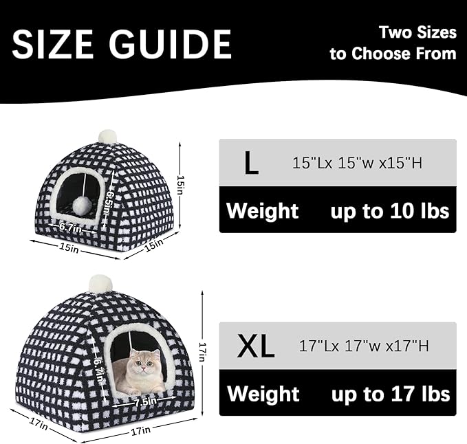 Cat Cave Bed for Indoor Cats, Washable Small Cat Dome Bed Hideaway Bed for Indoor Cats with Removable Mattress for Kittens Cat Tent House 15"x15"