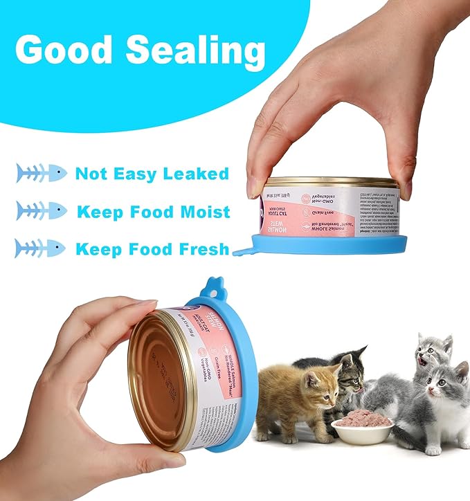 COMTIM Cat Food Can Covers Lids for 5.5 oz Cans, 2 Pack Silicone Cat Food Can Lids for 5.5 oz 5.3 oz Cans...Pet Food Can Covers Reusable Can Toppers Savers for Wet Food