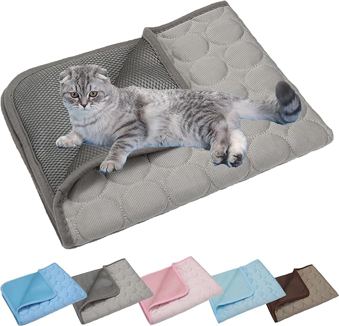 Kittra Cooling Mat for Cats Dogs, 3 Layer System Instant Cool Non Slip Kittra Pad, Washable Cooling Bed for Cats, Protect Your Cat from Silent Heat Danger (Gray,L: 28" x 22")