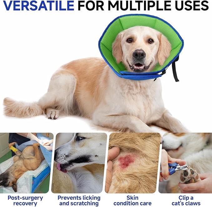 Dog Cone Collar M, Soft Cones for Large Medium Small Dogs,Adjustable Dog Cone Alternative to Stop Licking, Comfy Elizabethan Collar for After Surgery Wound Healing & Hot Spots Blue