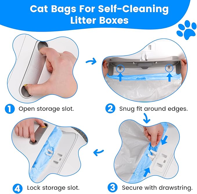 60 Count Cat Litter Box Liners Bags, Extra-Thick Cat Waste Bags for Self-Cleaning Litter Box, Drawstring Litter Liner Trash Bags for Automatic Box Self Cleaning-17.7" x 19.68"