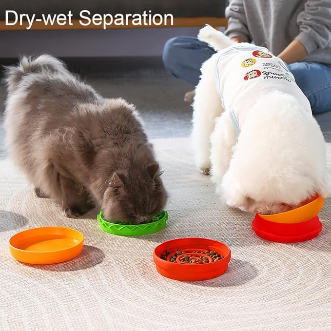 Multiple Use Pet Feeding Set, Cute Hamburger-Shaped, 5 Stackable Bowls for Small Dogs and Cats, Anti-Choking Slow Food Feeder, Raised Bowls, Travel Cat Bowls