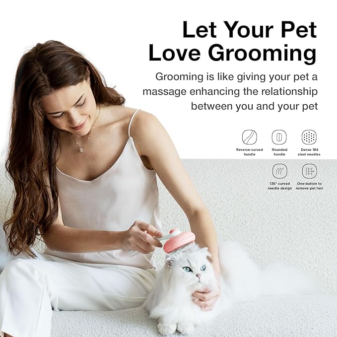 Pet Grooming Self-Cleaning Slicker Brush for Cats & Dogs, Effortlessly Removes Tangles, Loose Undercoat and Mats (Pink, 2 Pack)