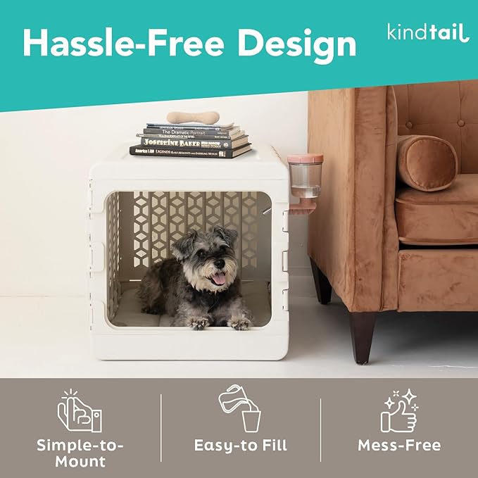 KindTail Pawdle - No-Drip Dog Crate Water Bottle - Top-Fill Pet Water Dispenser - BPA Free with Stainless Steel Nozzle - Easy-to-Use with Most Crates & Playpens - 7 x 6 x 4 in - 16oz Capacity - Grey