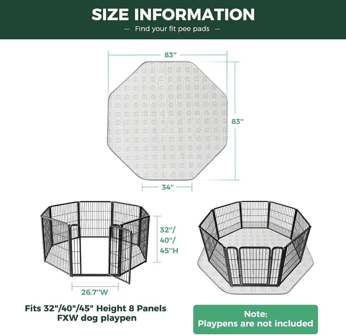 FXW Washable Pee Pads for Dogs, Puppy Pads with Super Absorbent, Specifically Designed for FXW Rollick/Homeplus 32/40/45inch 8 Panels Dog Playpen, 34" Octagon, Khaki, 1 Pack