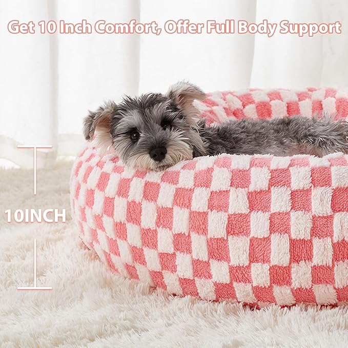 BFPETHOME Donut Dog Bed Medium Size Dogs, Cute Medium Dog Bed for Puppy and Kitten, Round Calming Pet Beds with Non-Slip Bottom, Machine Washable,30inch, Pink