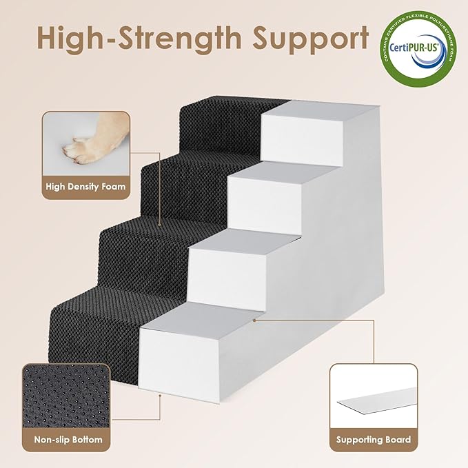 EHEYCIGA Dog Stairs for Bed 20" H, 4-Step Extra Wide Dog Steps for High Bed, Pet Steps for Small Dogs and Cats, Non-Slip Balanced Pet Ramp Indoor, Black