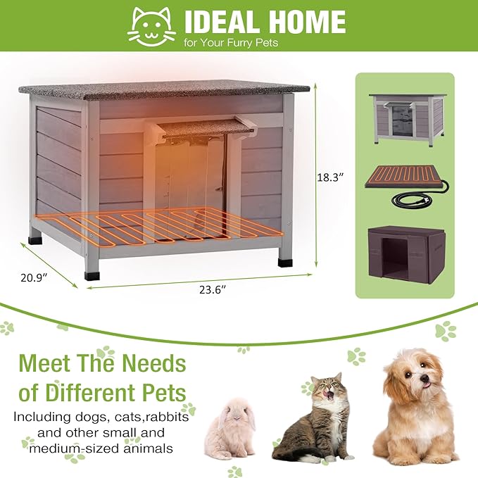 GUTINNEEN Heated Cat House Outdoor Insulated Cat House for Outside Weatherproof Feral Cat Shelter with Heated Pad, Insulated Thermal Liner, Chewproof Cable for Cats (Winter-Ready)