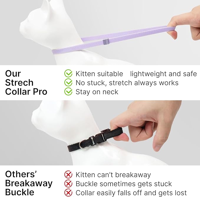 Safety Cat Collar Pro, Lightweight Elastic Release Non Breakaway Cat Collar Adjustable with Snap Fastener for Kitten All Small Large Cats, US IDA Gold Award (Olive, M 7.9-15.7")