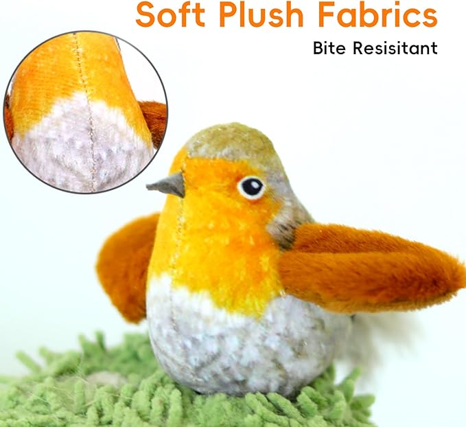 Natural Catnip Cat Toys Attract Cats to Play to Satisfy Cat's Natural Hunting Instintion Interactive Cat Toy with Lifelike Chirp Sound Box Kitten Toy Real Feather Birds Cats Toy (Red Bird)