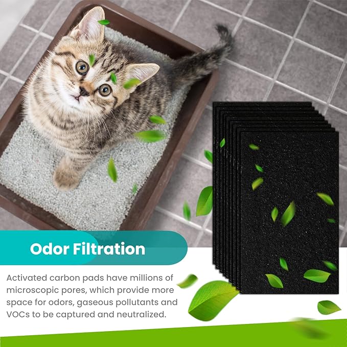 9-Pack 4.5" x 6.5" Carbon Filter Pads for Covered Cat Litter Boxes – Odor Control Replacement Liners for Enclosed Litter Systems