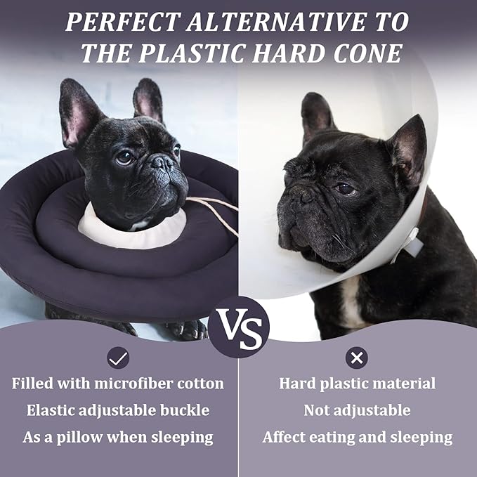 IDOMIK Dog Recovery Collar, Waterproof Soft Dog Cone After Surgery, Comfy Protective Elizabethan Collar Alternative for Dogs Cats, Adjustable Pet Neck Donut Cone Anti-Licking Biting Wounds,Grey,XL