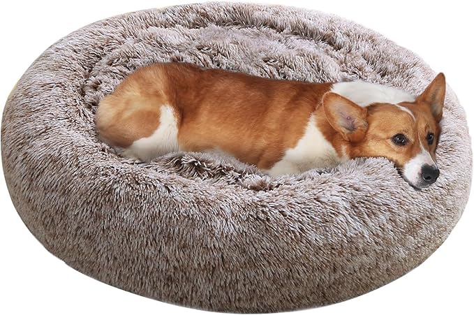 JOLLYVOGUE Dog Bed, Calming Anti-Anxiety Large Dog Bed, Fluffy Donut Cushion for Medium and Large Pets (27"/30"/36")
