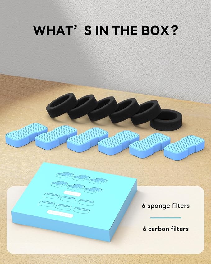 Cat Water Fountain Filters Replacement: 6 Carbon Filters + 6 Sponge Filters - Pet fountain with filter for keeping water fresh and clean, for 2L Cat Fountain H3 GOOSTOO