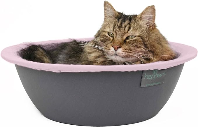 Hepper Cat Nest - Washable Cat Bed with Removable Fluffy Fleece Liner - Cozy Comfy Calming Cat Bed Round Shape - Cat Warming Bed - Donut Cat Bed Desk Ready - Small Cat Bed for Indoor Cats (Grey/Pink)