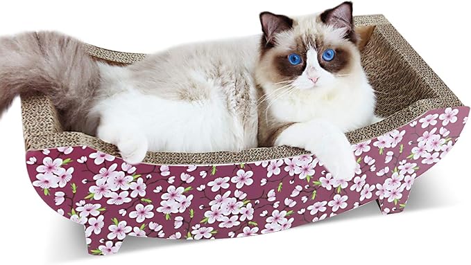 FluffyDream ScratchMe Cat Scratching Post Lounge Bed , Boat Shape Cat Scratcher Cardboard, Durable Recycle Board Pads Prevents Furniture Damage