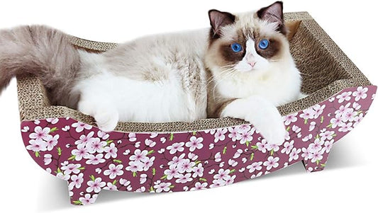 FluffyDream ScratchMe Cat Scratching Post Lounge Bed , Boat Shape Cat Scratcher Cardboard, Durable Recycle Board Pads Prevents Furniture Damage