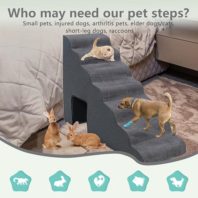 Dog Stairs for High Beds 30-36 inches Tall, 7-Step Pet Stairs/Steps for Small Large Dogs, 30D Foam Pet Steps/Ramp/Ladder for High Bedsides, with 4pcs Dog Ramp for Stairs, Dark Grey