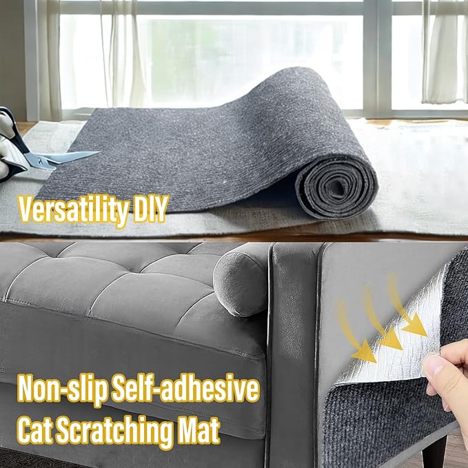 Cat Scratch Couch Furniture Protector, Adhesive Cat Scratch Pad Deterrent for Furniture, DIY Climbing Scratcher for Indoor Cats (Light Grey, 39.3x15.8 in)