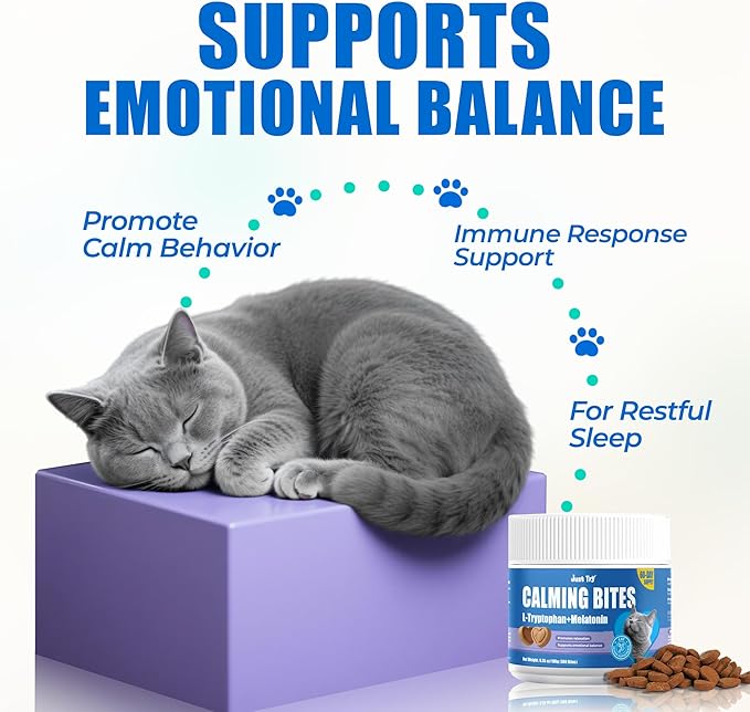 Just Try 300 Bites Calming Cat Treats for Relaxation - with Chamomile, L-Tryptophan, Melatonin for Cats– Chicken Flavor Calming Bites for Cats 6.35 oz