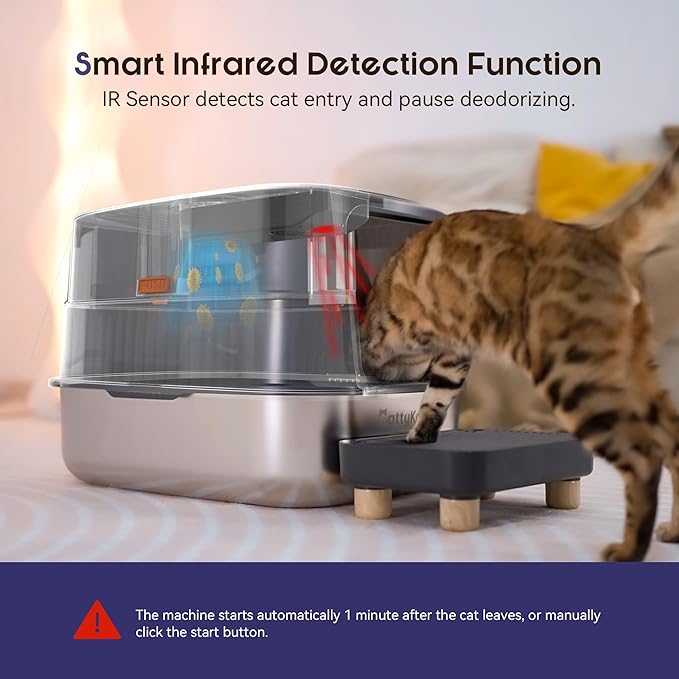 Odor Control XL Stainless Steel Litter Box，3-in-1 Enclosed High Side Cat Litter Box with High Lid for Cats，Non-Sticky，Anti-Leakage，Easy Clean，with Scoop & Filter Pedal（Gray-Blue）