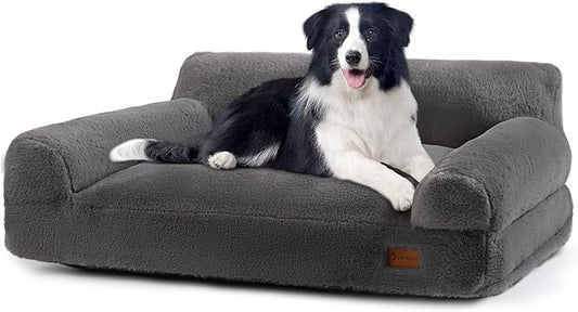 Dog Couch Bed - Cat Bed for Indoor Cats, Calming Pet Sofa Puppy Sleeping Bed with Removable Washable Cover, Cute Dog Couch and Lounge Chair for 45lbs Cats & Small Medium Dogs(Dark Grey)