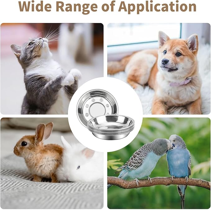 HUOIQUE 10 Pcs Stainless Steel Bowls, Whisker Fatigue Cat Bowl for Food and Water, Metal Shallow Cat Dishes, 6.2 Inches (Thicker)